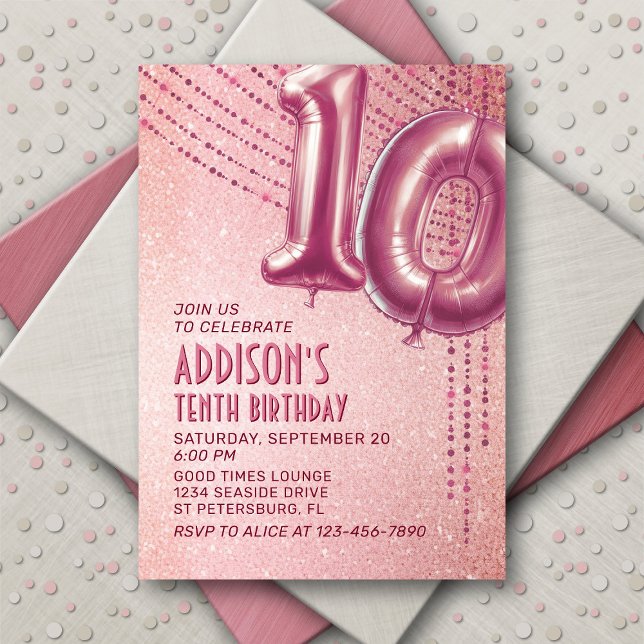Invitation 10e anniversaire filles Rose or (Créateur téléchargé)