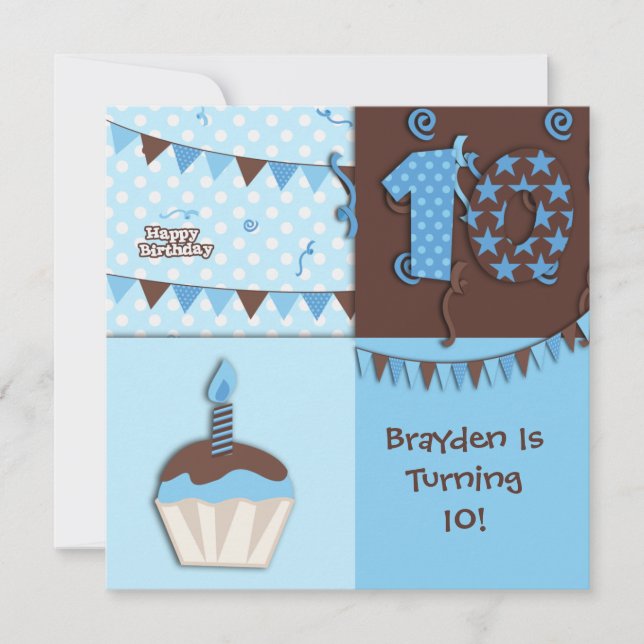 Invitation 10e anniversaire : Garçon :Invitation (Devant)