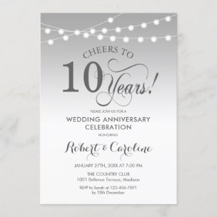 Invitation 10e anniversaire Mariage - Blanc d'argent