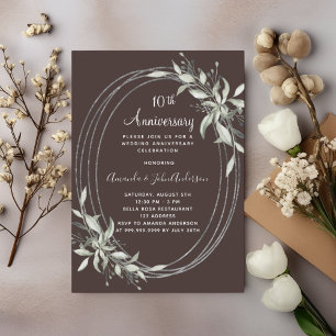 Invitation 10e anniversaire mariage brun bistre verdure