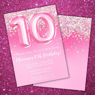 Invitation 10e Anniversaire rose Fille Parties sci