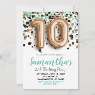 Invitation 10e anniversaire Rose Gold Mint Confetti Invitatio