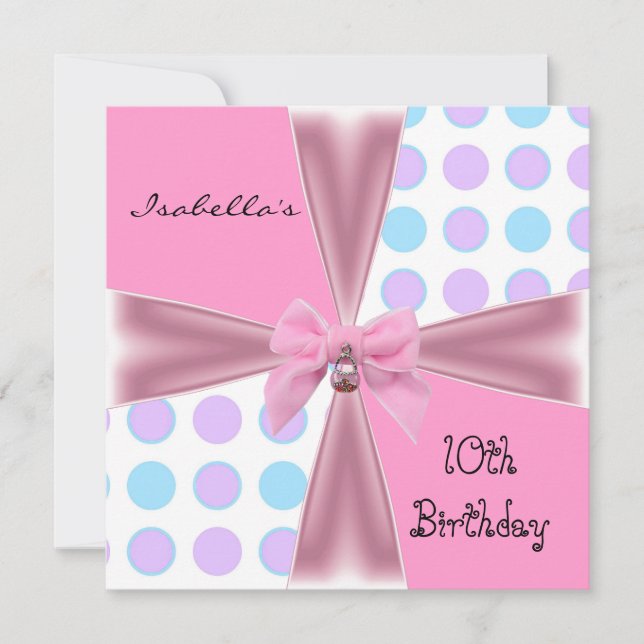 Invitation 10e Anniversaire Spots Rose Mauve Blue  (Devant)