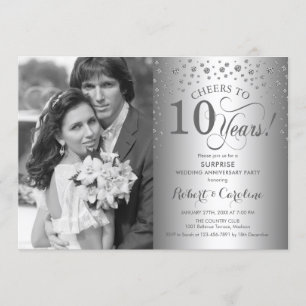 Invitation 10e anniversaire surprise avec Photo Silver Black