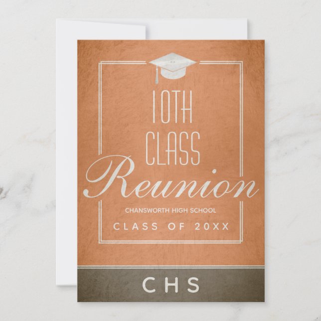Invitation 10e classe Réunion élégant Script Orange (Devant)