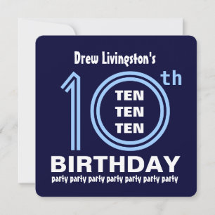 Invitation 10e fête d'anniversaire teintes modernes de bleu B