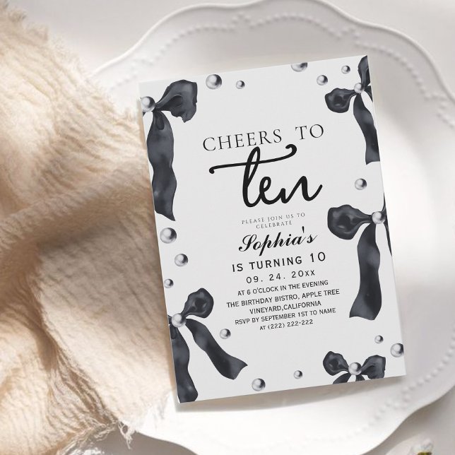 Invitation 10th Black Bow Birthday Party (Créateur téléchargé)