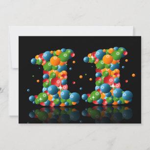Invitation 11e anniversaire, avec bulles et balles