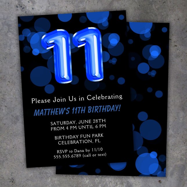 Invitation 11e anniversaire Ballons Enfants Blue Boy Party (Créateur téléchargé)