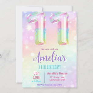 Invitation 11e anniversaire Fille 11e fête d'anniv