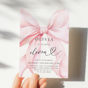 Invitation 11e anniversaire Pink Bow Party