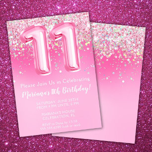 Invitation 11e Anniversaire rose Fille Parties sci