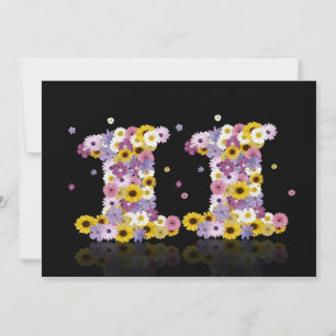 Invitation 11th Birthday party, with flowered letters