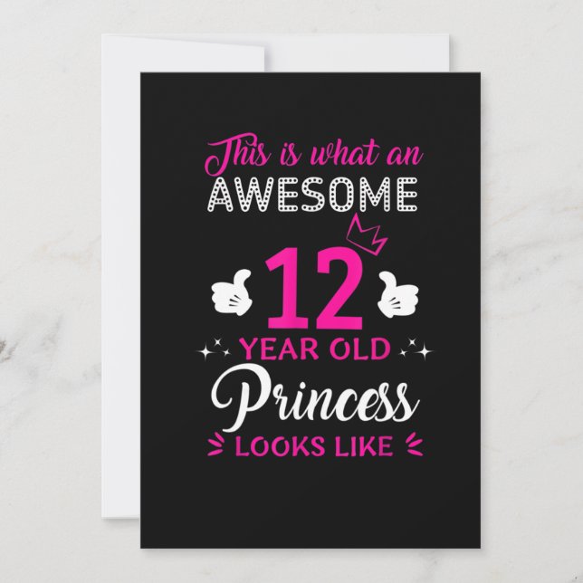 Invitation 12 ans Anniversaire cadeau pour princesse fille (Devant)