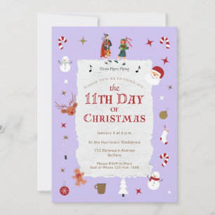 Invitation 12 Jours de Noël Mignon Rétro Pastel Violet