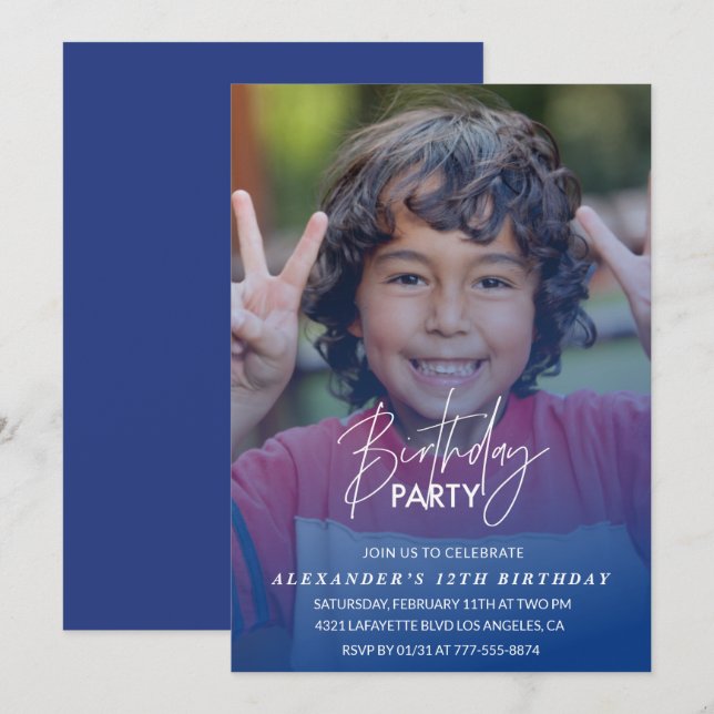 Invitation 12e anniversaire Anniversaire fête Photo boy (Devant / Derrière)