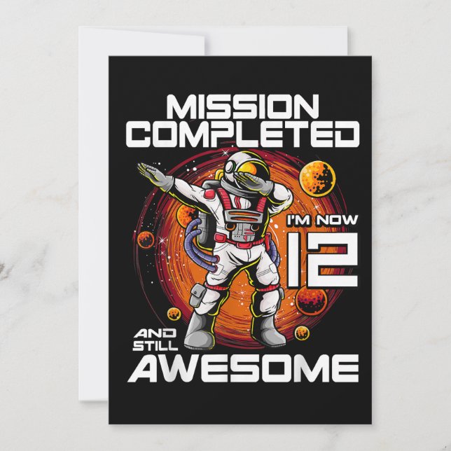Invitation 12e anniversaire astronaute 12 ans espace extra-at (Devant)