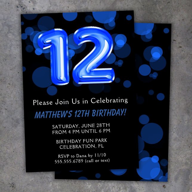 Invitation 12e anniversaire Ballons Enfants Blue Boy Party (Créateur téléchargé)
