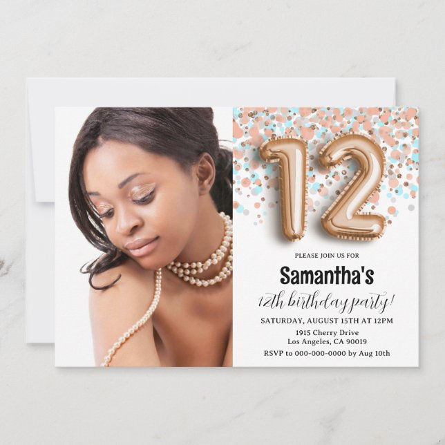 Invitation 12e anniversaire Confetti Gold Portrait (Devant)