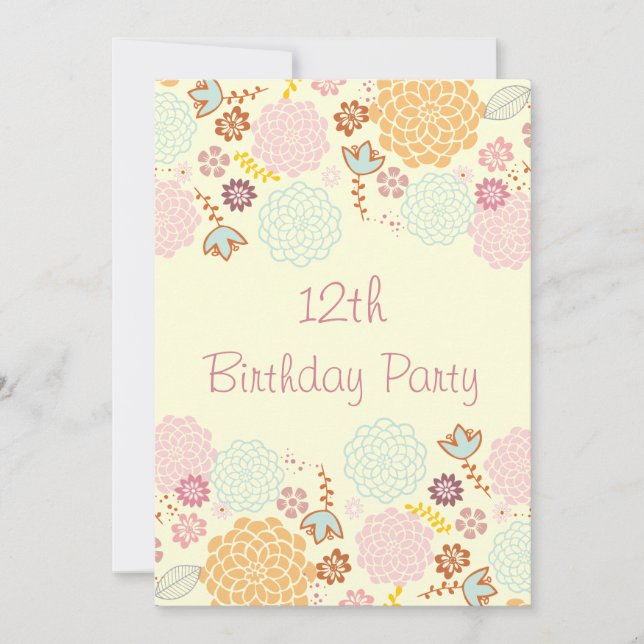 Invitation 12e anniversaire de la fille Fancy Modern Floral (Devant)