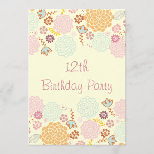 Invitation 12e anniversaire de la fille Fancy Modern Floral