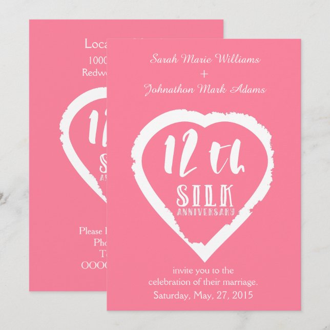 Invitation 12e anniversaire de mariage soie traditionnel (Devant / Derrière)