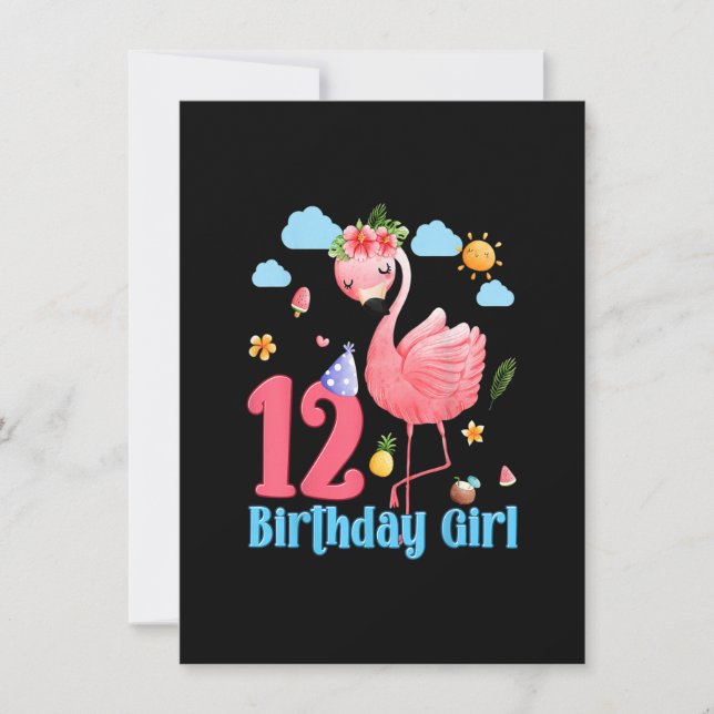 Invitation 12e anniversaire filles Flamant rose 12 ans Tropic (Devant)