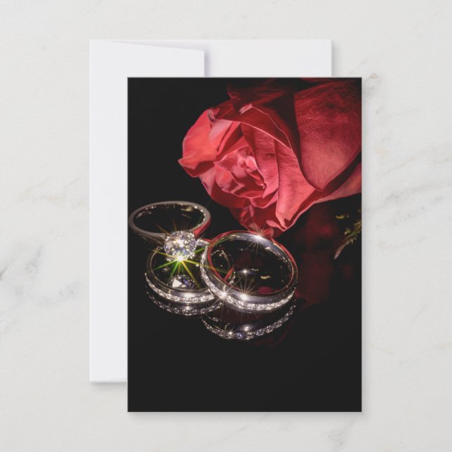 Invitation 1362-Rose Rouge avec Anneaux de Mariage (Devant)