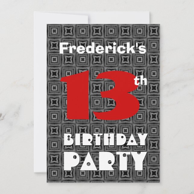 Invitation 13e anniversaire Ado moderne noir et blanc Motif (Devant)