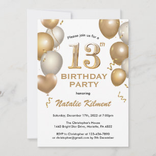 Invitation 13e anniversaire Ballons de Parties scintillant bl