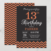 Invitation 13e anniversaire Black et Coral Chevron