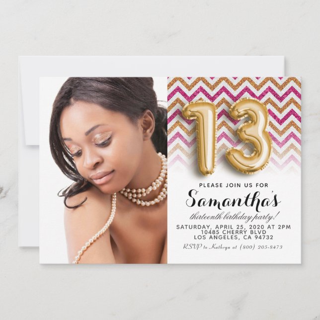 Invitation 13e anniversaire Chevron Portrait (Devant)
