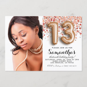 Invitation 13e anniversaire Confetti Rose Portrait Or