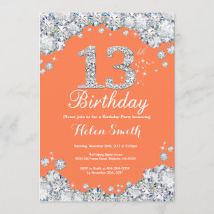 Invitation 13e anniversaire Coral et Diamant d'argent