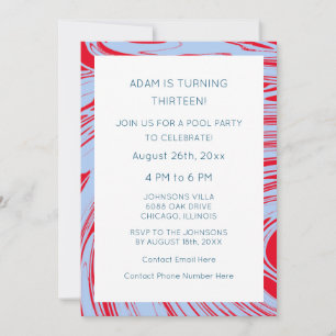 Invitation 13e anniversaire Custom Age Bleu Rouge Abstrait Va