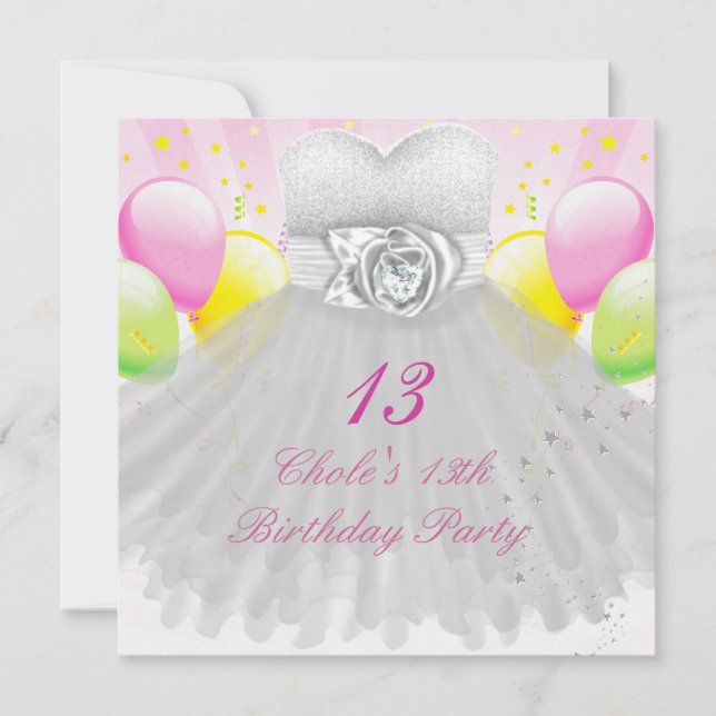 Invitation 13e anniversaire Filles 13 Ado (Devant)