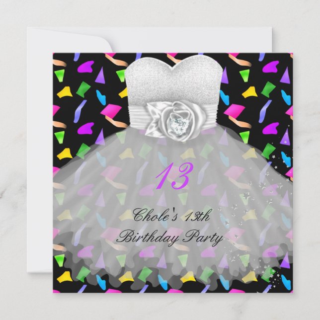 Invitation 13e anniversaire Filles 13 Ado (Devant)