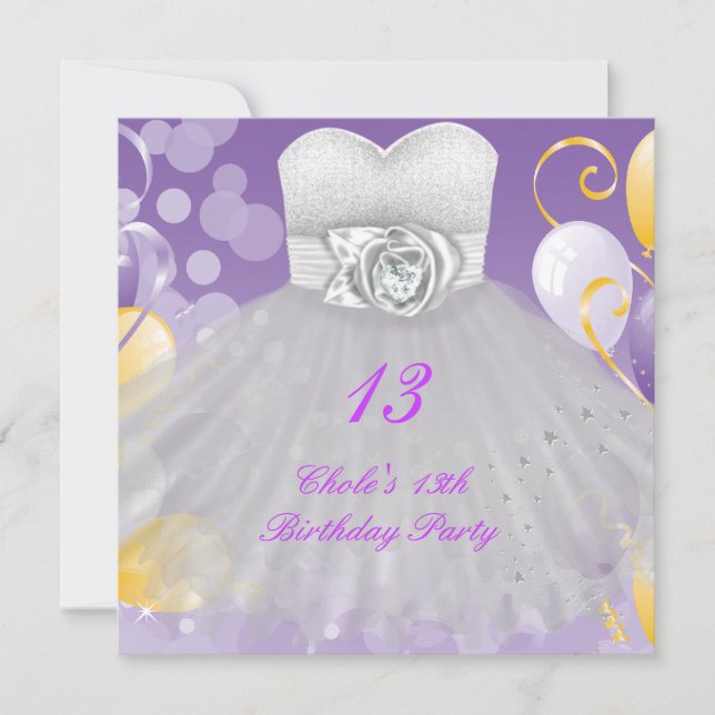 Invitation 13e anniversaire Filles 13 Ado (Devant)