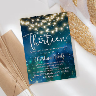 Invitation 13e anniversaire Galaxie Turquoise Bleu Vert