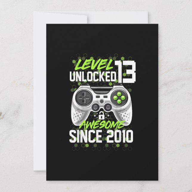 Invitation 13e anniversaire garçon niveau 13 déverrouillé stu (Devant)