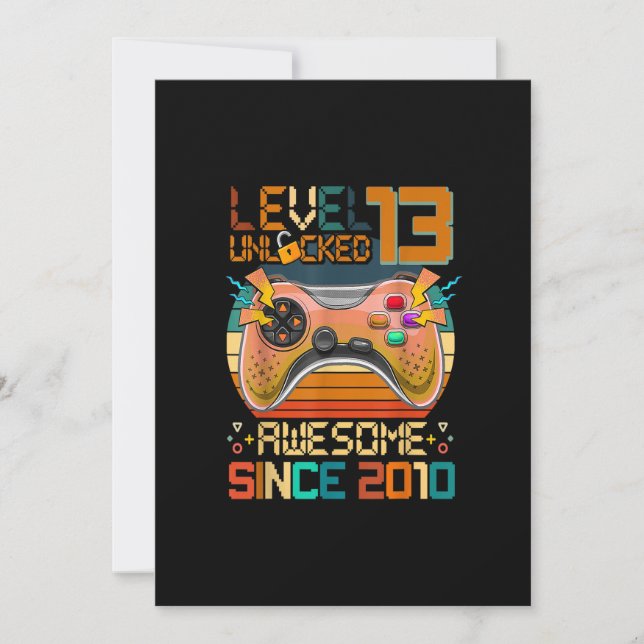 Invitation 13e anniversaire garçons jeu vidéo niveau 13 déver (Devant)