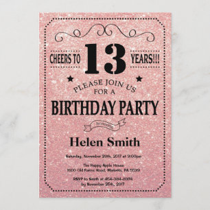 Invitation 13e anniversaire Parties scintillant d'or rose et