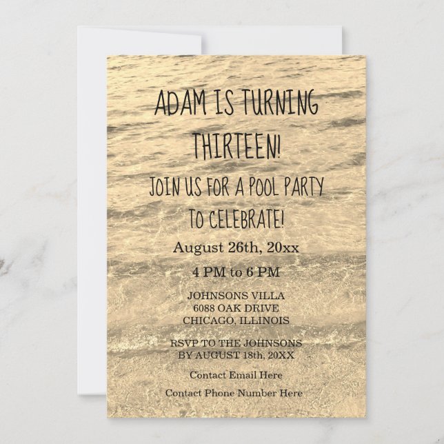 Invitation 13e anniversaire personnalisé Nom d'âge Eau mouche (Devant)