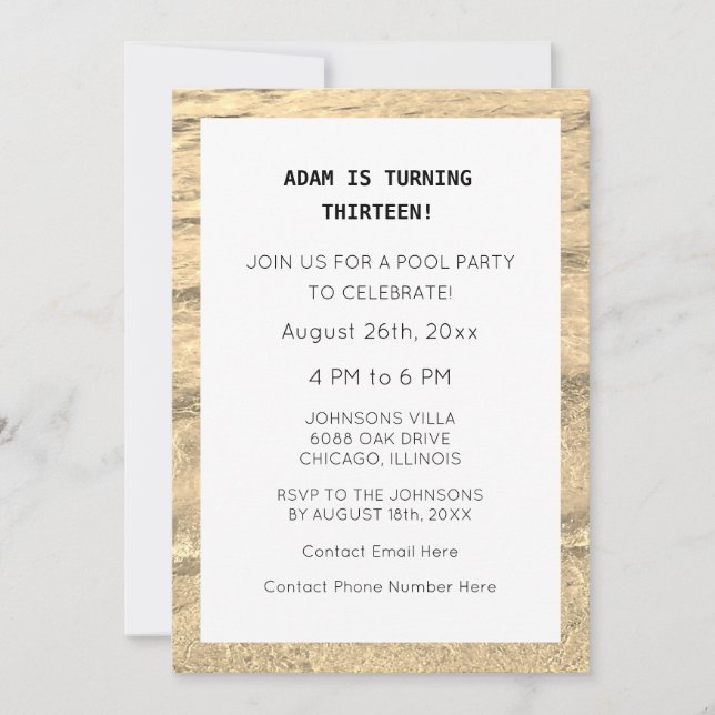 Invitation 13e anniversaire personnalisé Nom d'âge Eau simple (Devant)