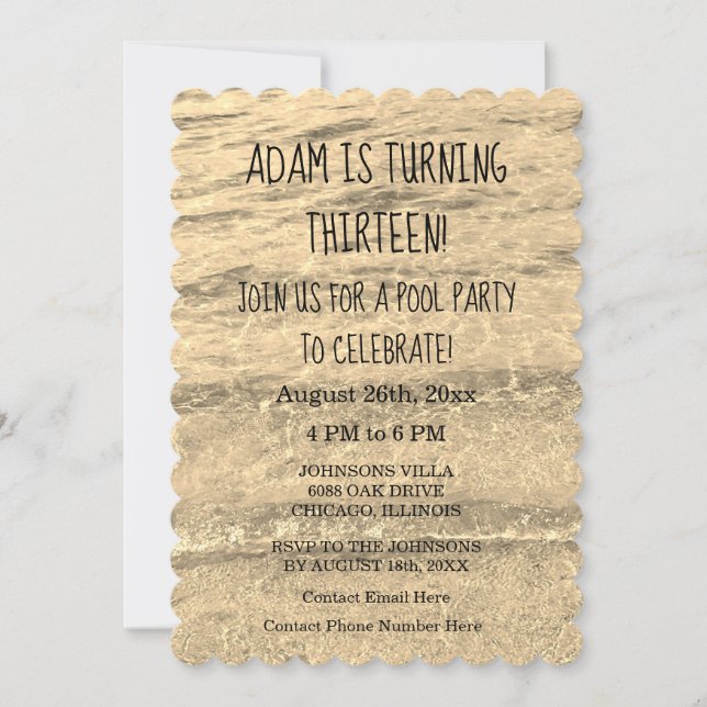 Invitation 13e anniversaire personnalisé Nom de l'âge Eau Abs (Devant)