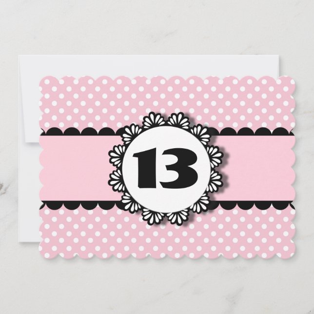 Invitation 13e anniversaire Pink Pois Scallops V01N (Devant)