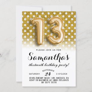 Invitation 13e anniversaire Polkadot Parties scintillant Invi