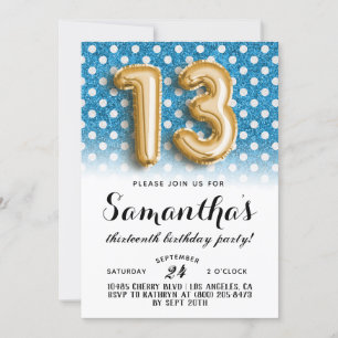 Invitation 13e anniversaire Polkadot Parties scintillant Invi