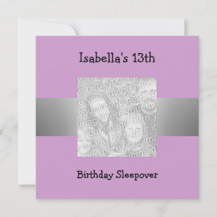 Invitation 13e anniversaire Sleepover Silver Purple Photo