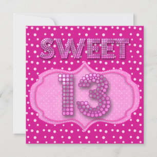 Invitation 13e fête d'anniversaire douce 13 ans points Pink P